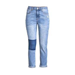 No Boundaries NEW High Rise Relaxed Fit Patchwork Mom Jeans Blue